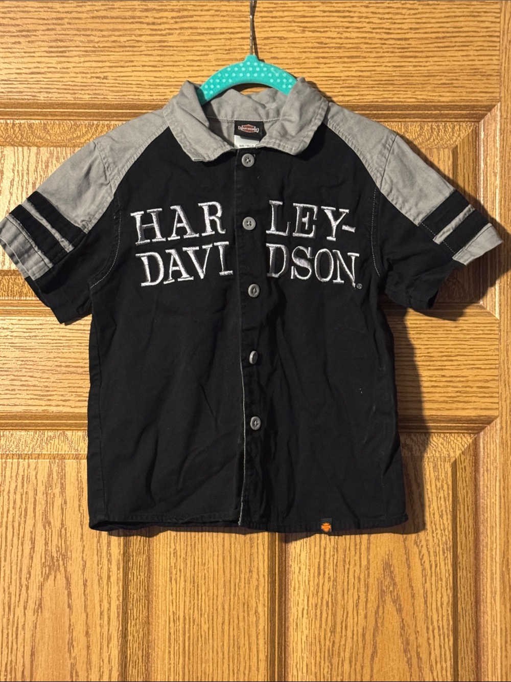 Harley-Davidson Black and Gray Short Sleeve Button-Down Shirt